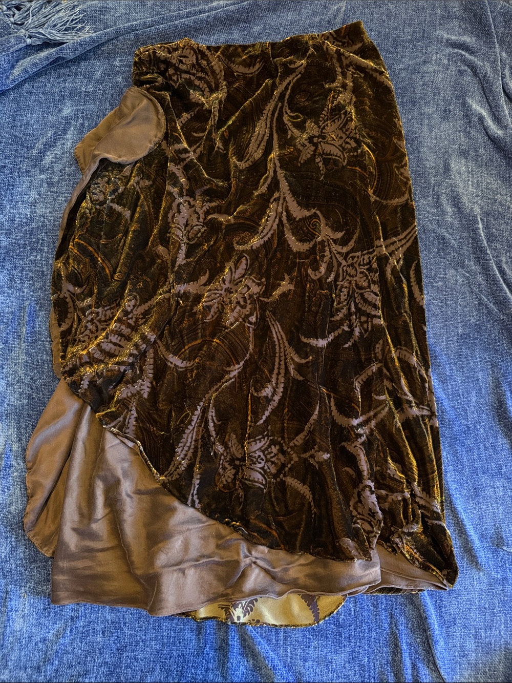 Lauren Ralph Lauren Silk Velvet Burnout Maxi Skirt in Deep Brown